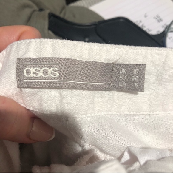 ASOS linen blend pant wide leg crop rolled hem side tie and button zip closure 6 - Picture 7 of 7